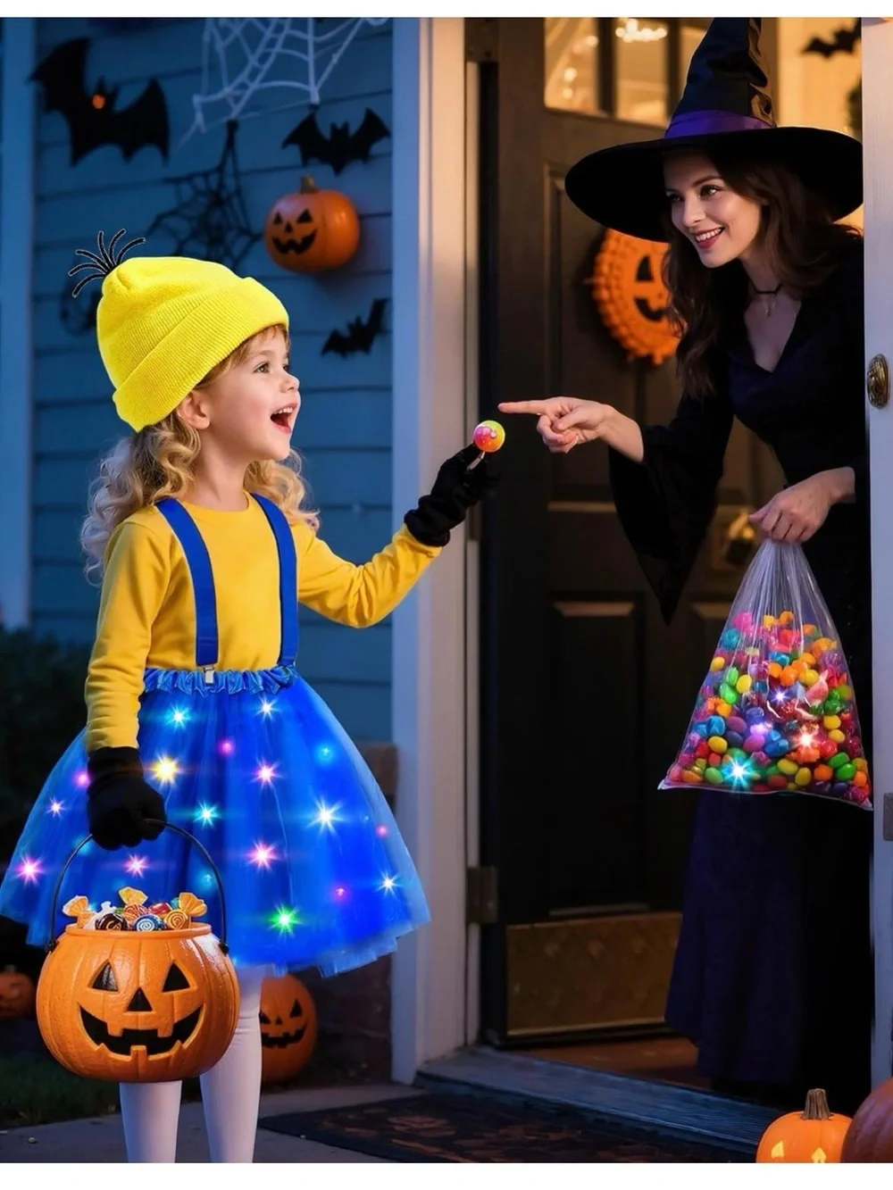 Kids Blue Light-Up Tutu Minion-Inspired Costume Set with Yellow Hat